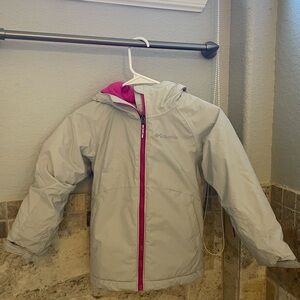 Columbia Kids Light Gray Jacket with Pink Accents